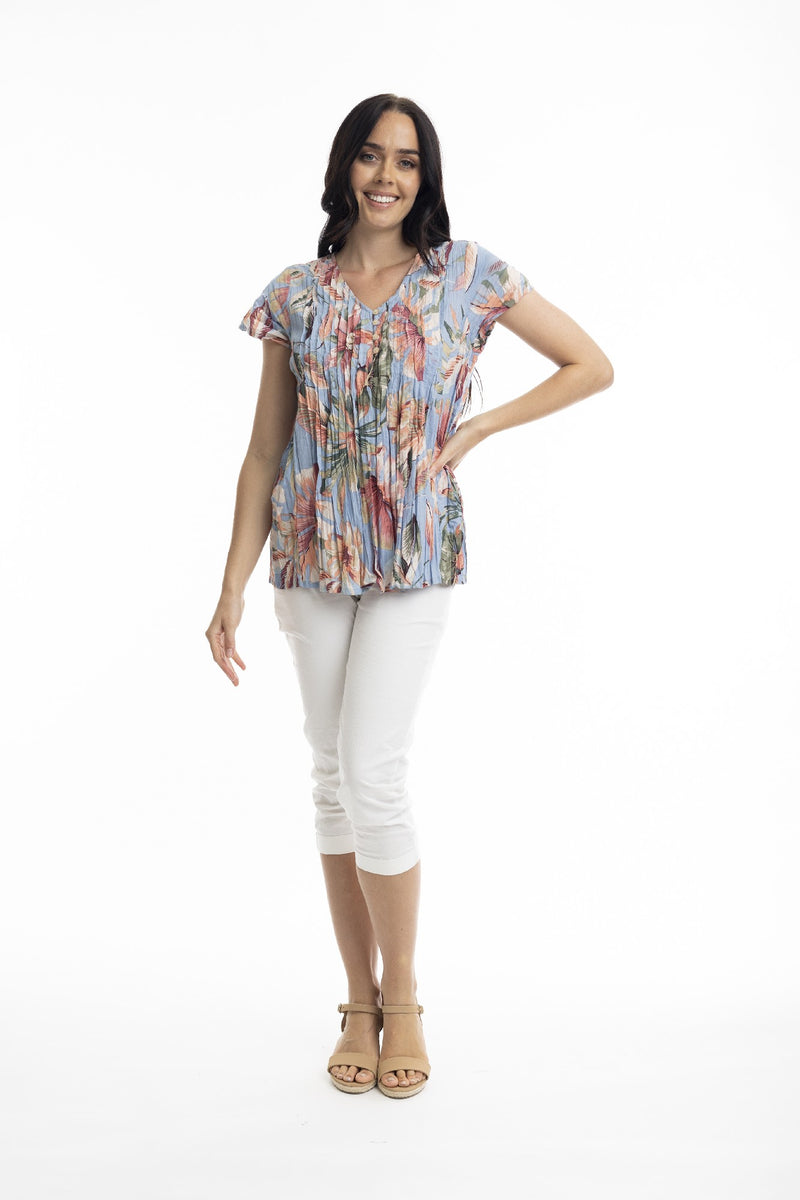 ORIENTIQUE LUZON SHORT SLEEVE PLEATED TOP [Sz:10]