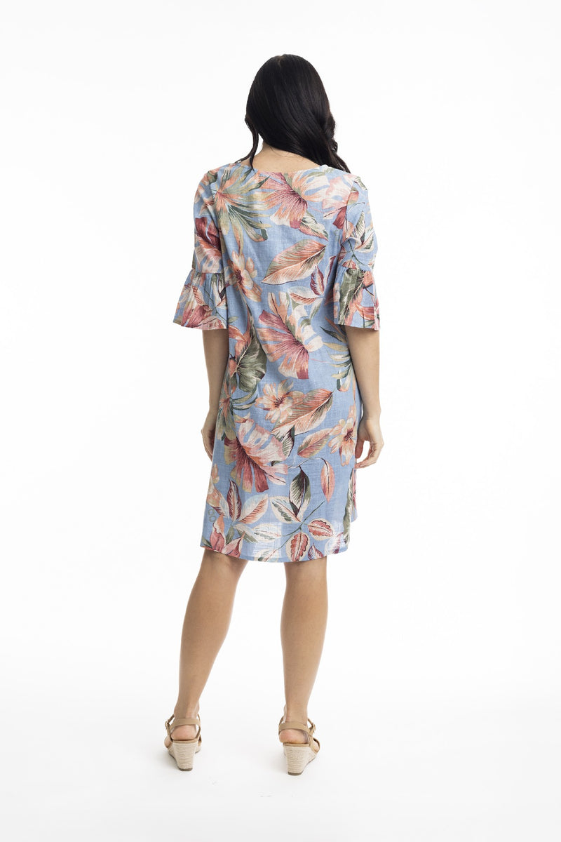 ORIENTIQUE LUZON FRILL SLEEVE CONTEMPORARY PRINT DRESS [Sz:8]