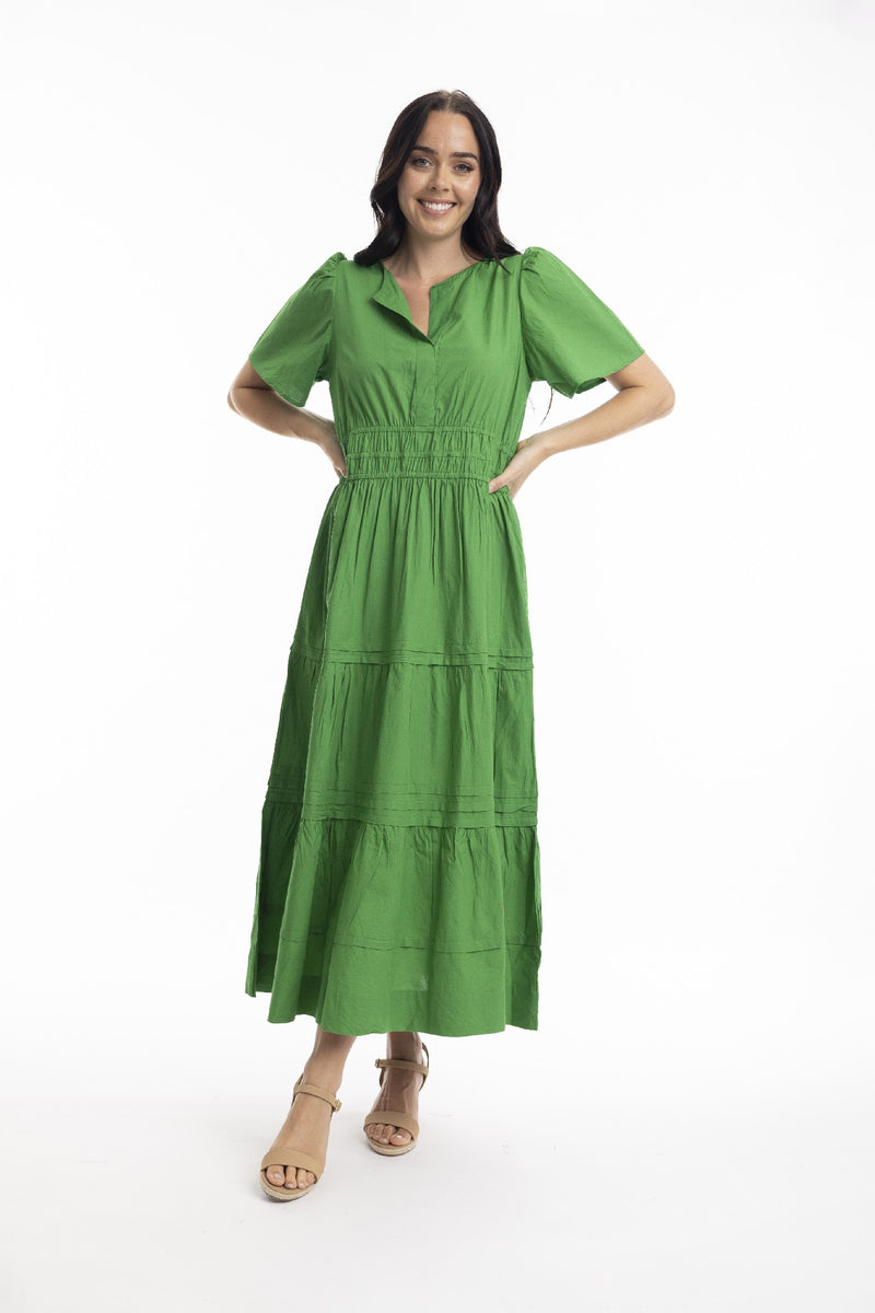 ORIENTIQUE RUCHED WAIST POPLIN MAXI DRESS PARAKEET [Sz:12]