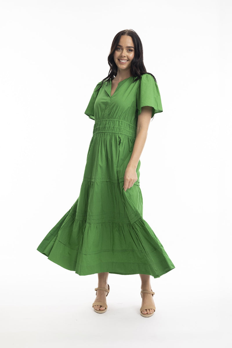 ORIENTIQUE RUCHED WAIST POPLIN MAXI DRESS PARAKEET [Sz:12]