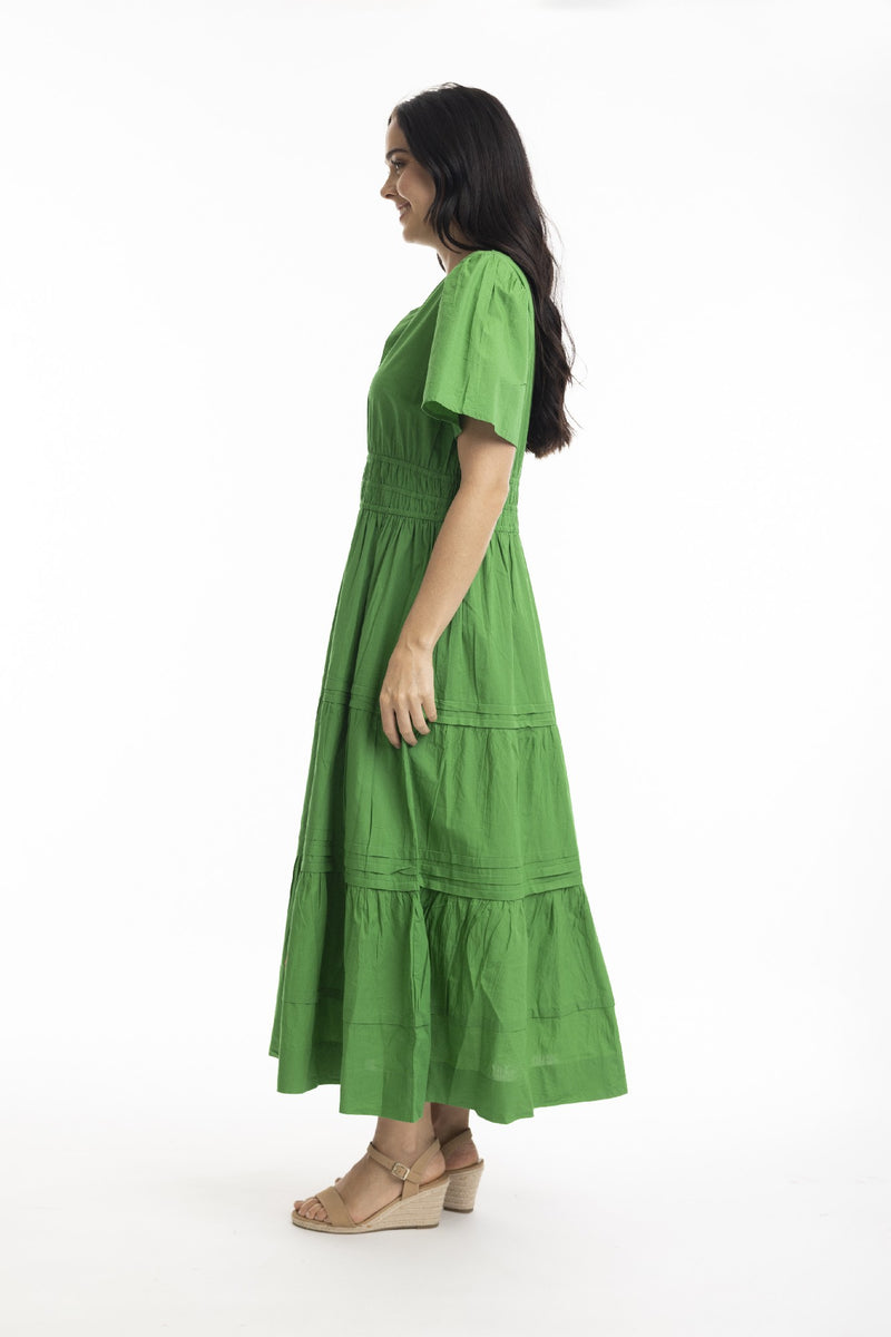 ORIENTIQUE RUCHED WAIST POPLIN MAXI DRESS PARAKEET [Sz:12]