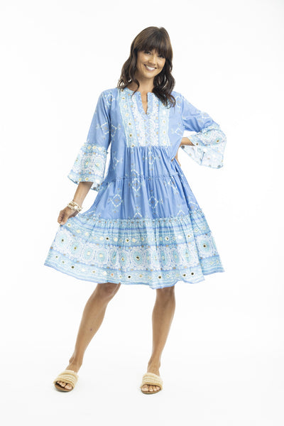 ESCAPE BY OQ HEIDI FRILL SLEEVE LAYERS DRESS BLUE [Sz:10]