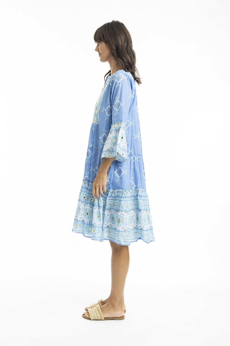 ESCAPE BY OQ HEIDI FRILL SLEEVE LAYERS DRESS BLUE [Sz:10]