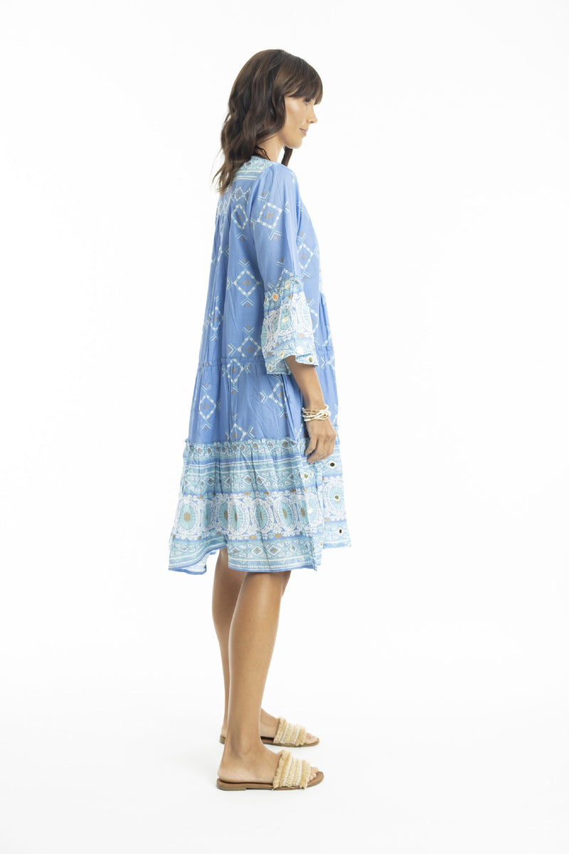 ESCAPE BY OQ HEIDI FRILL SLEEVE LAYERS DRESS BLUE [Sz:10]