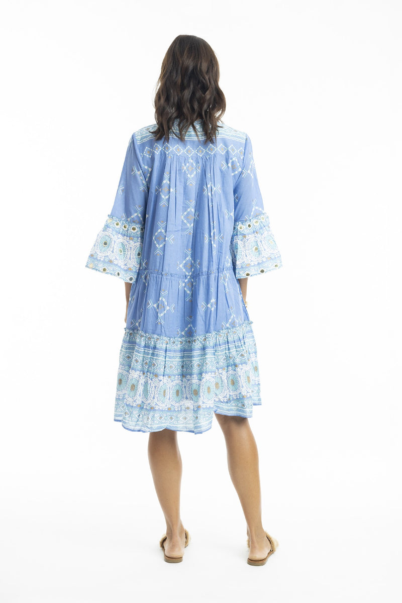 ESCAPE BY OQ HEIDI FRILL SLEEVE LAYERS DRESS BLUE [Sz:10]