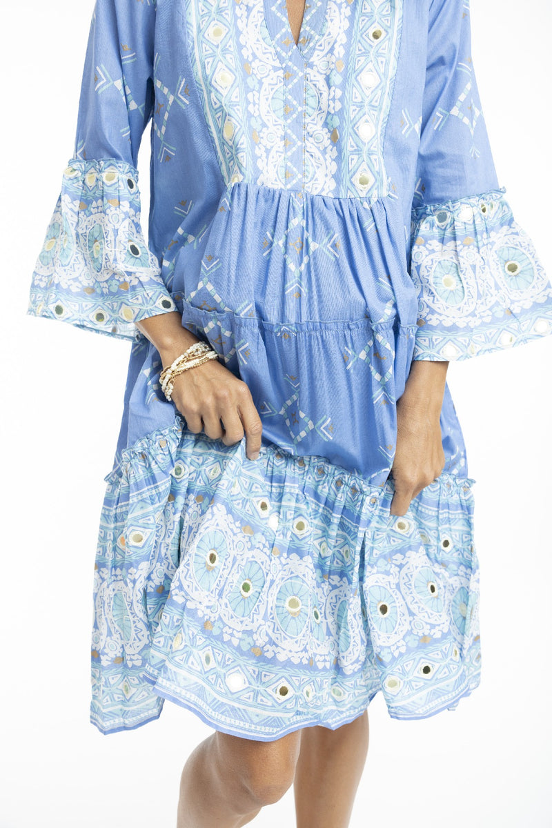 ESCAPE BY OQ HEIDI FRILL SLEEVE LAYERS DRESS BLUE [Sz:10]