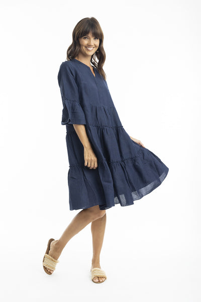 ESCAPE BY OQ 3/4 SLEEVE LAYERS LINEN DRESS [Sz:10]