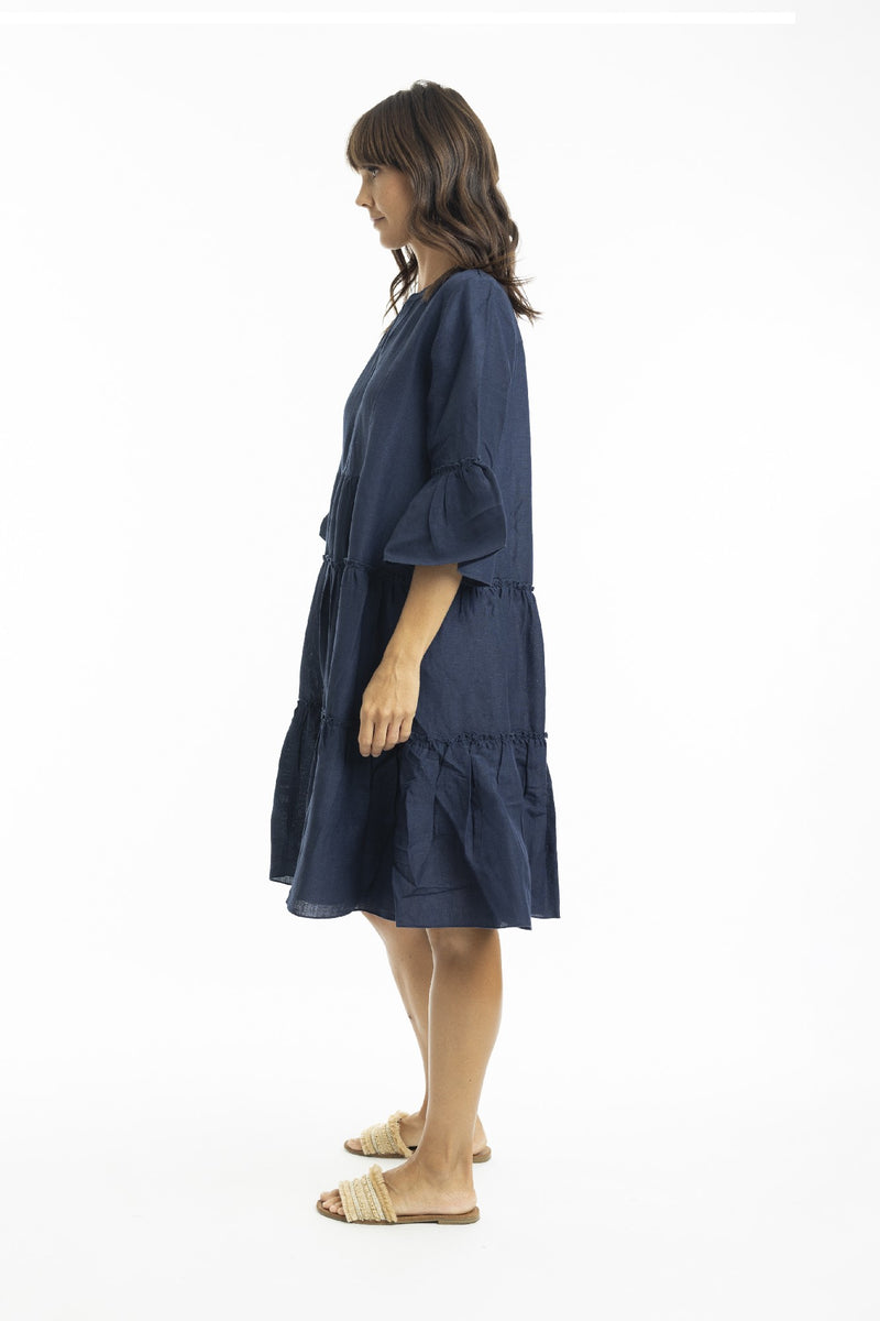 ESCAPE BY OQ 3/4 SLEEVE LAYERS LINEN DRESS [Sz:10]