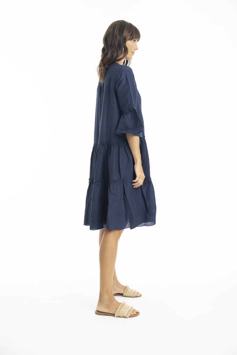 ESCAPE BY OQ 3/4 SLEEVE LAYERS LINEN DRESS [Sz:10]