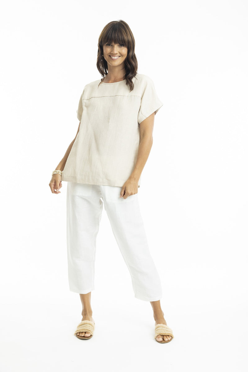 ESCAPE BY OQ BOXY LINEN TOP SAND [Sz:10]