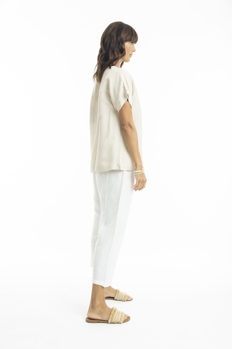 ESCAPE BY OQ BOXY LINEN TOP SAND [Sz:10]