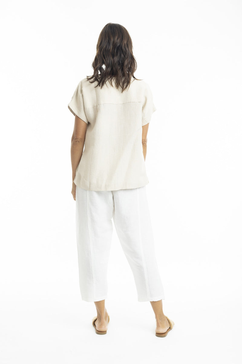 ESCAPE BY OQ BOXY LINEN TOP SAND [Sz:10]