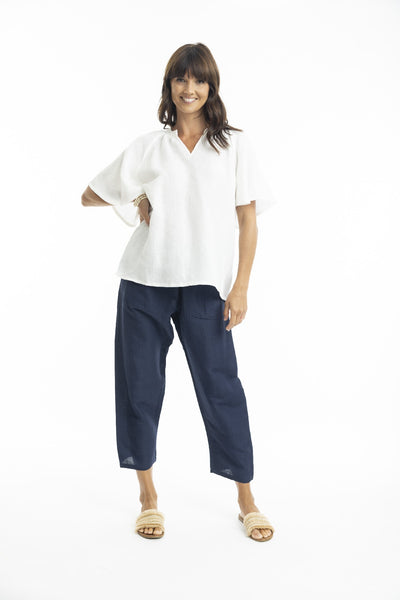 ESCAPE BY OQ LINEN PANT NAVY [Sz:10]