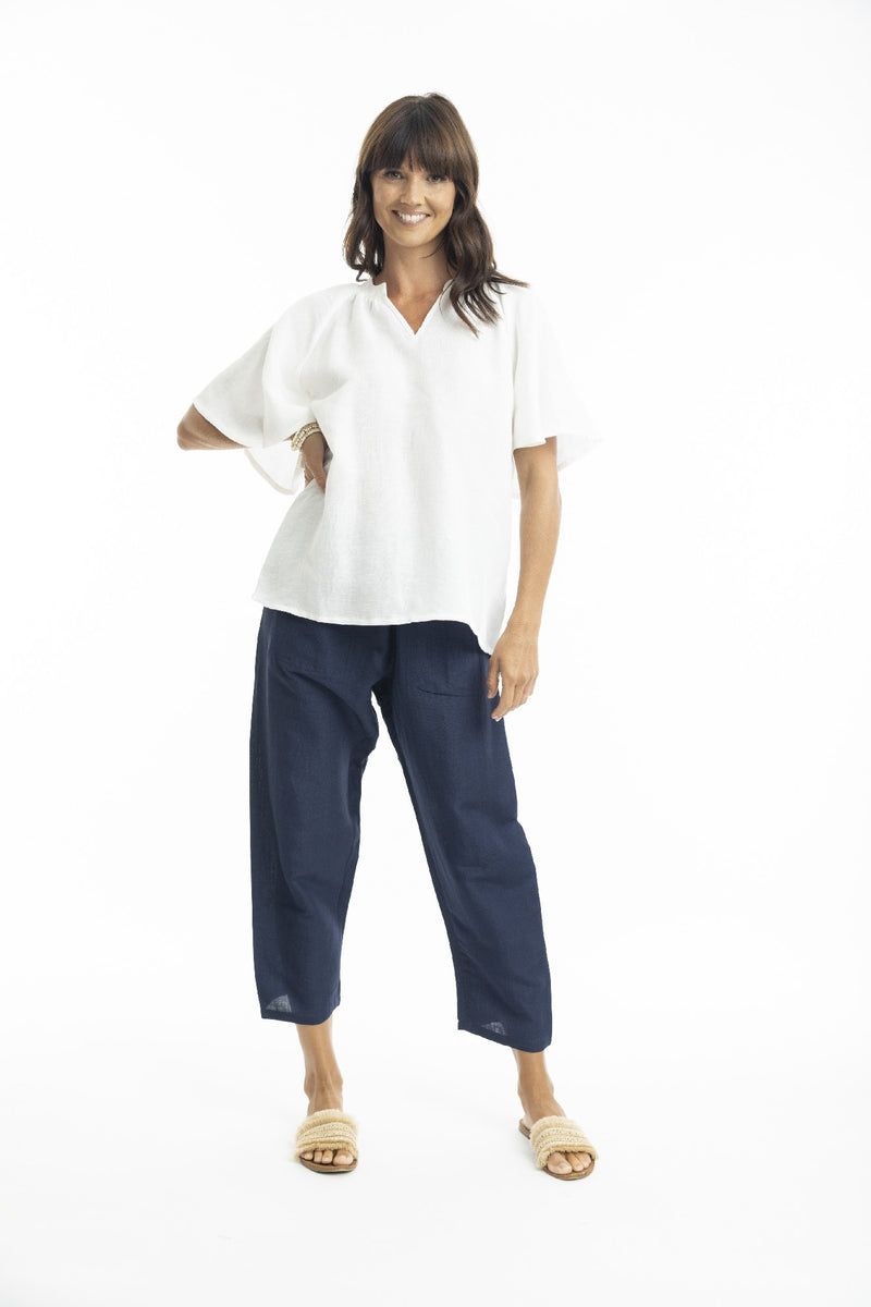 ESCAPE BY OQ LINEN PANT NAVY [Sz:10]