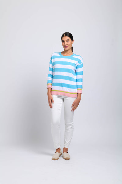 FOIL HAND PICKED SWEATER SOFT AQUA STRIPE [Sz:XS]