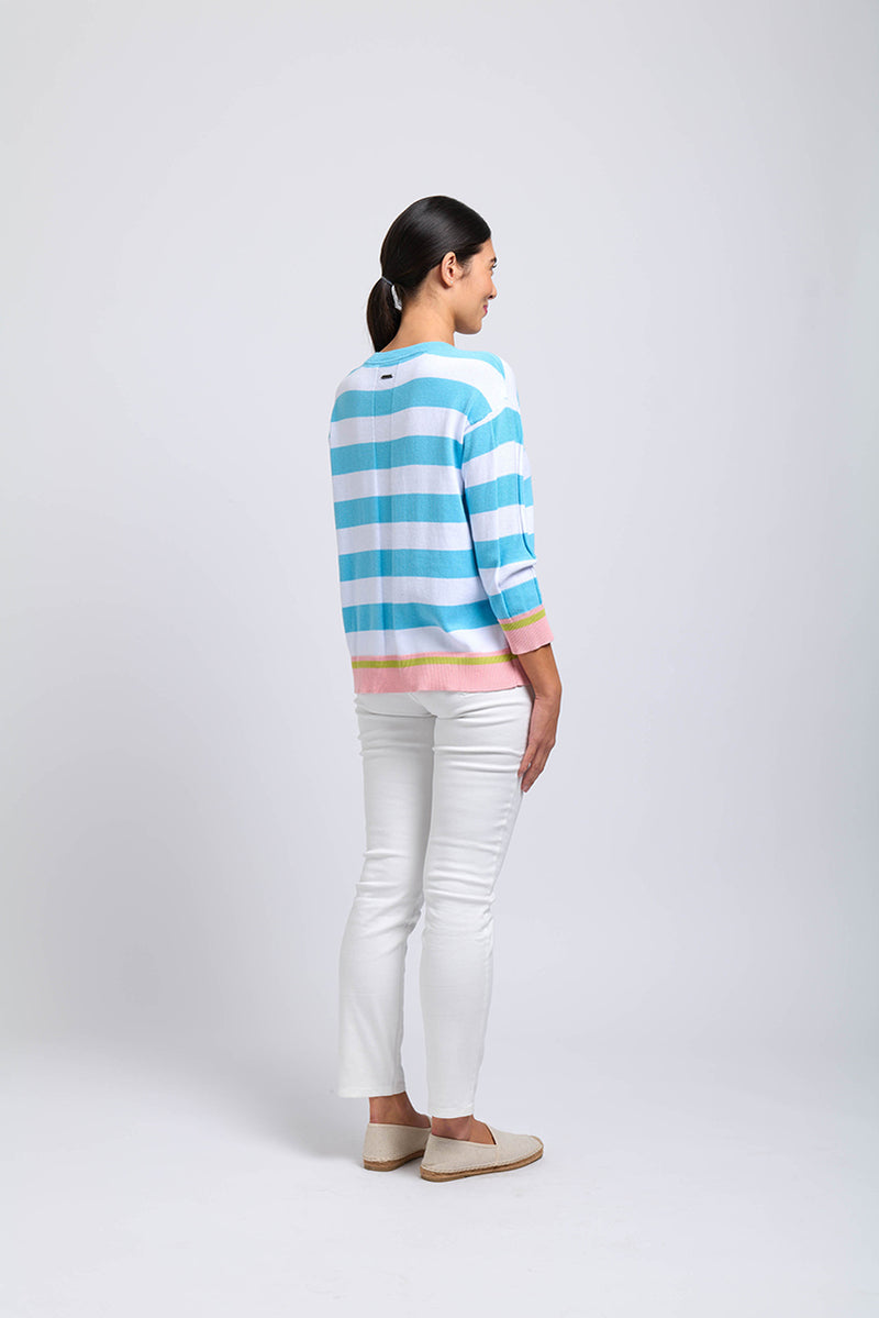 FOIL HAND PICKED SWEATER SOFT AQUA STRIPE [Sz:XS]