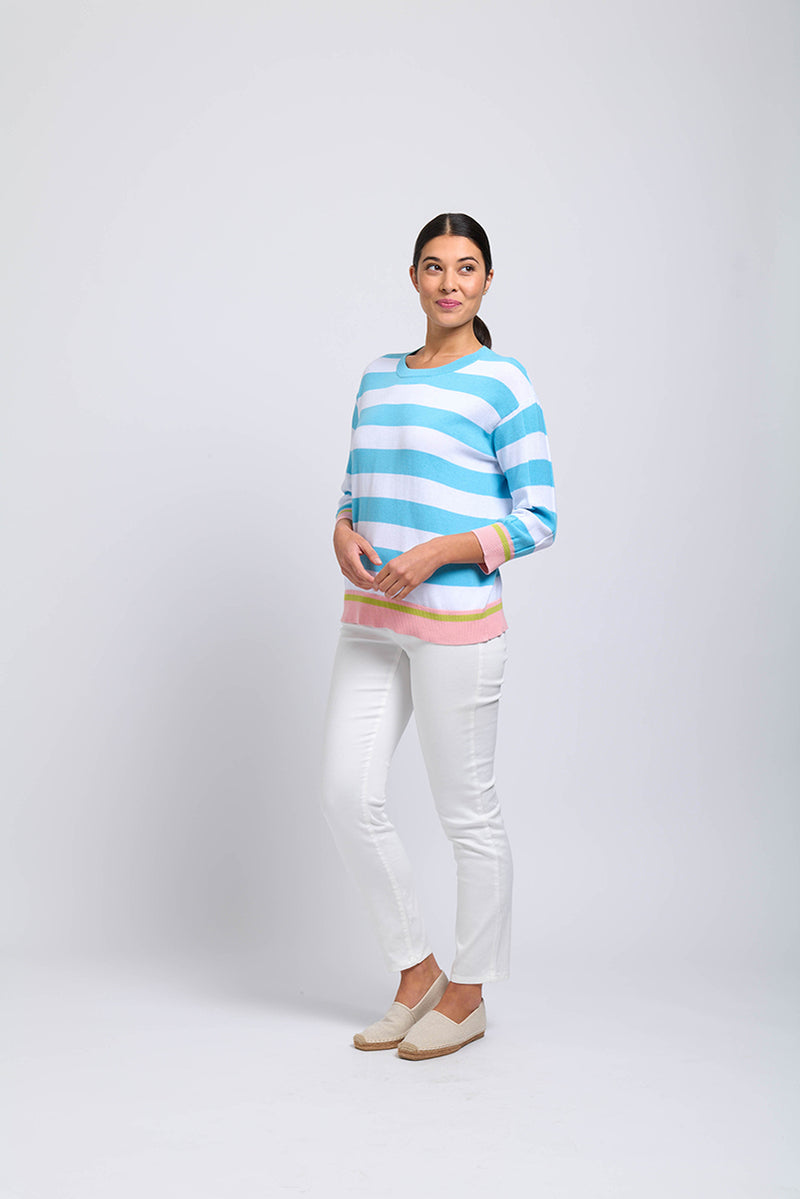 FOIL HAND PICKED SWEATER SOFT AQUA STRIPE [Sz:XS]