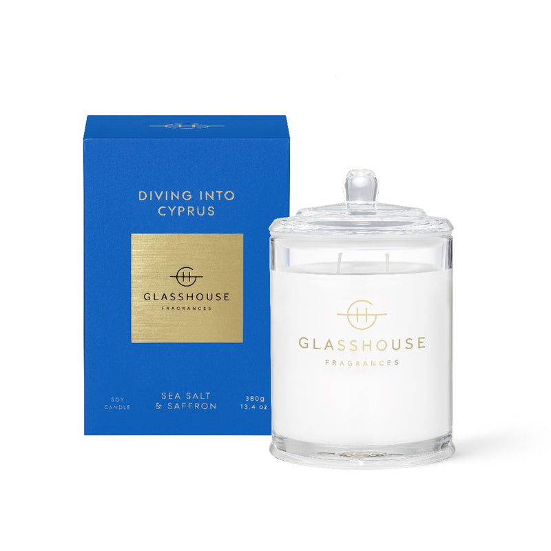 GLASSHOUSE FRAGRANCES 380G CANDLE DIVING INTO CYPRUS